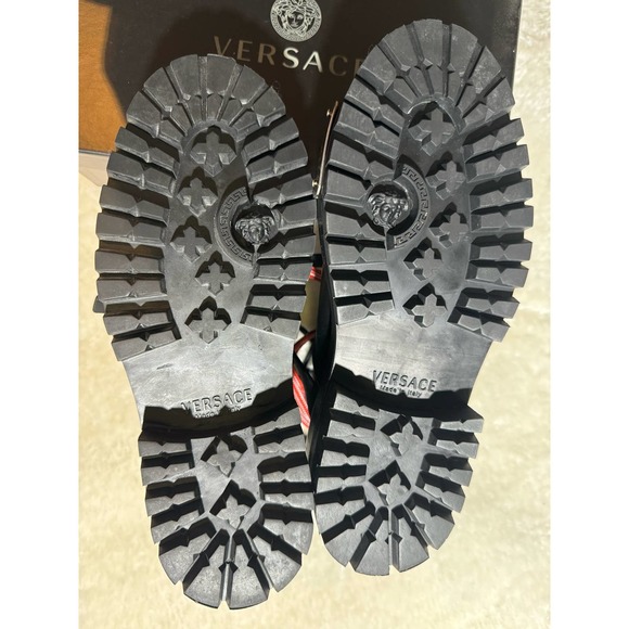 Versace Combat Ankle Boot 37.5 Black sz 7 Anfibio T.25 Vitello Nero Palladio - Picture 11 of 15